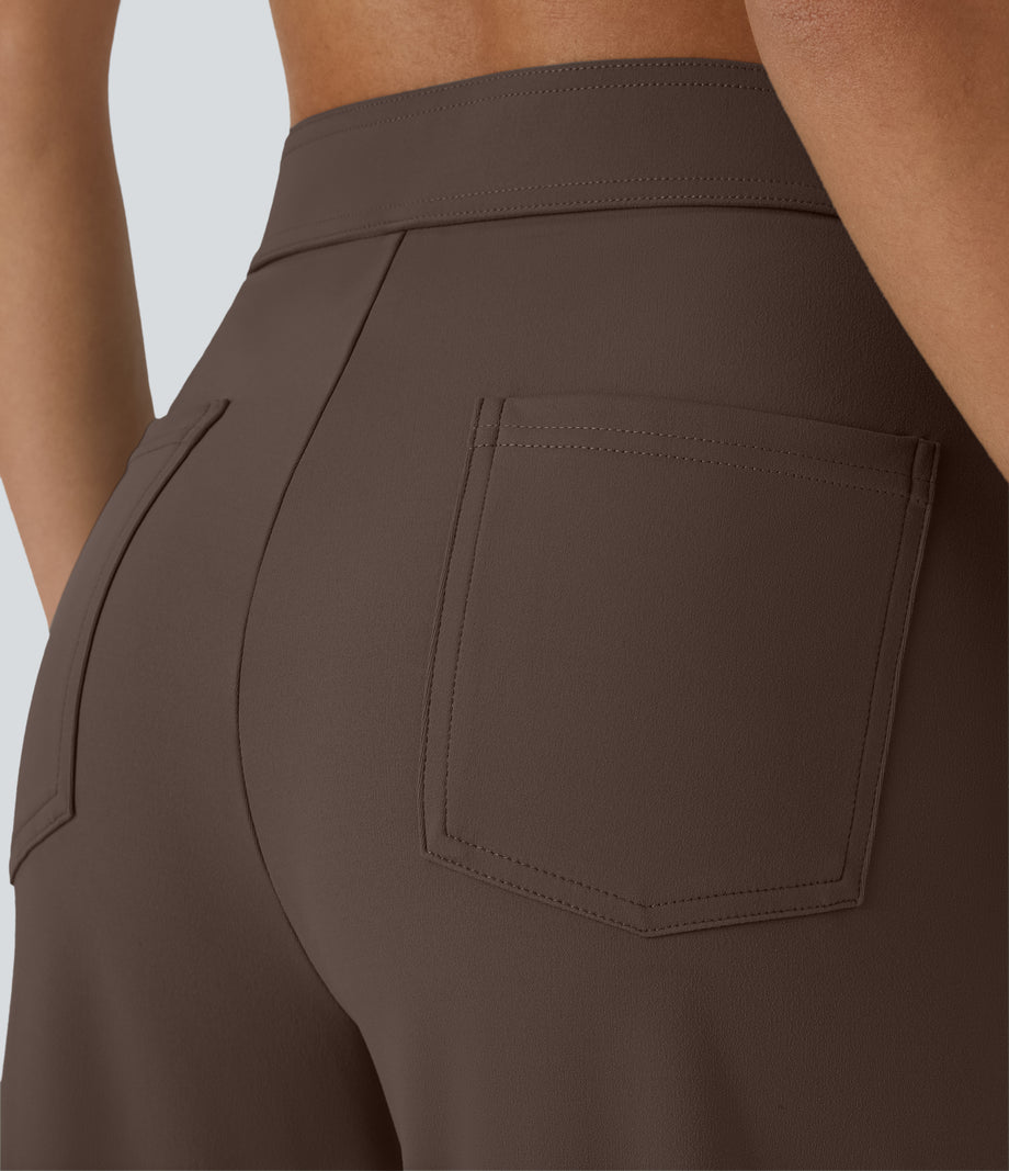 DayStretch High Waisted Pockets Straight Leg Casual Pants - Chocolate Martini