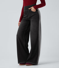 Halara Flex™ High Waisted Stripe Wide Leg Flowy Washed Casual Jeans with Pockets - Phantom Denim