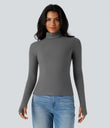 Halara HeatCore Turtleneck Long Sleeve Thumb Hole Casual Warming Top - Steel Gray