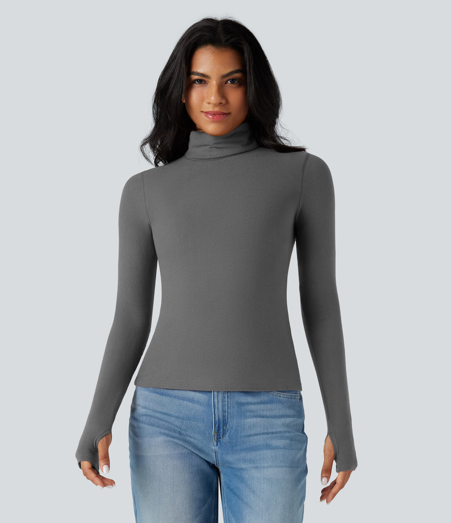 Halara HeatCore Turtleneck Long Sleeve Thumb Hole Casual Warming Top - Steel Gray