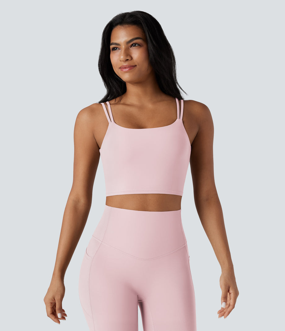 Halara UltraSculpt™ Double Straps Twisted Backless Cropped Yoga Tank Top - Primrose Pink