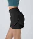 Breezeful™ Super High Waisted Curved Hem 2-in-1 Pocket Quick Dry Yoga Shorts 3.5'' - Black