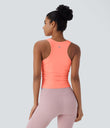 Round Neck Racerback Ruched Yoga Tank Top - Fusion Coral