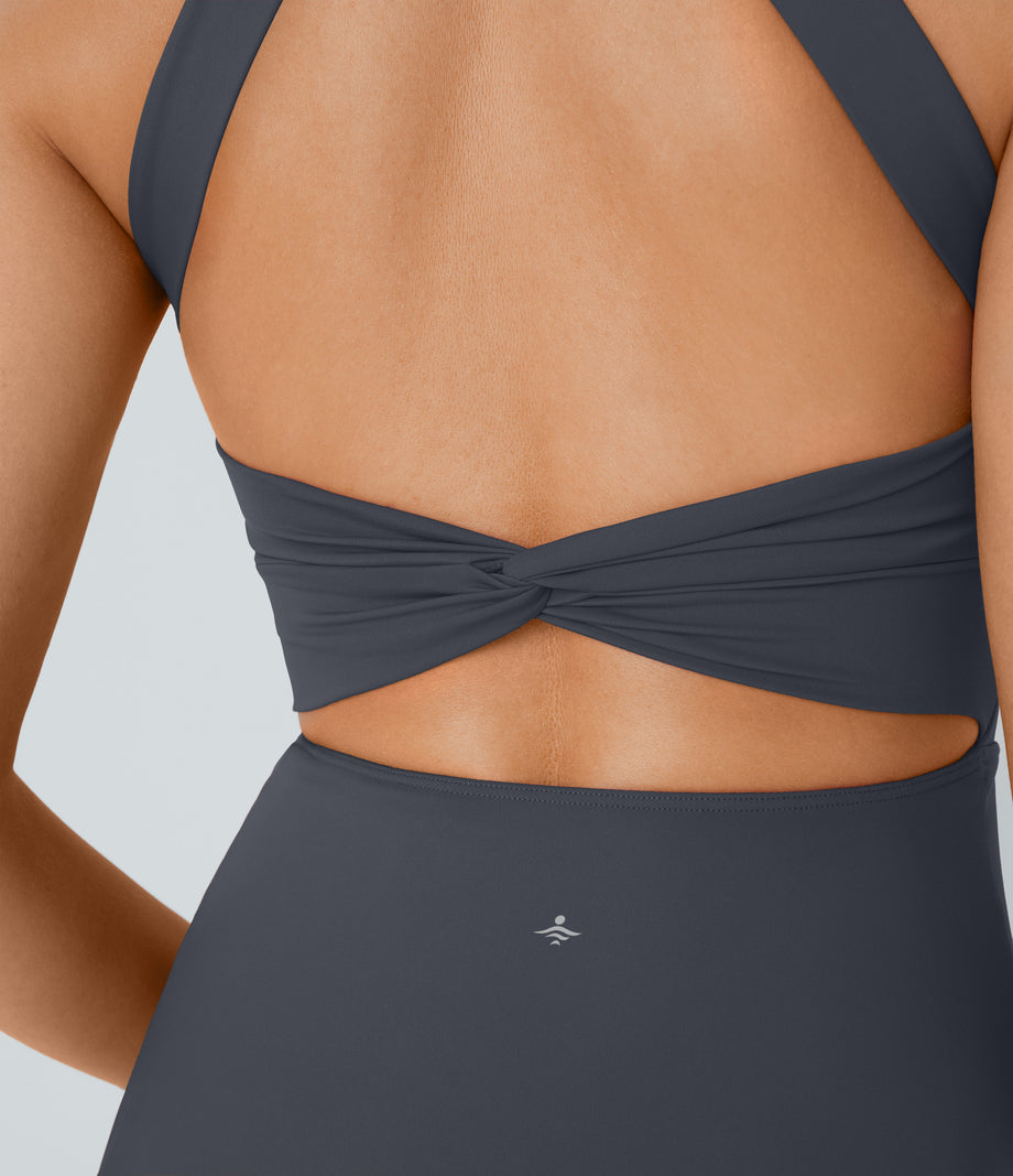 Backless Twisted Active Dress - Fog Grey Blue