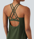 Halara UltraSculpt™ Round Neck Crisscross Back Running Tank Tops DD-F Cups - Deep Woodland Green