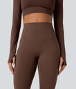 Halara Ultrasculpt™ Heat High Waisted Tummy Control Crossover Back Fleece Running Leggings with Pockets - Pinecone