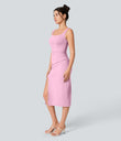 SoftlyZero™ Airy Square Neck Backless Corset Ruched Split Bodycon Midi Cool Touch Bridesmaid and Wedding Guest Dress - Nosegay