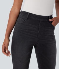 Halara Flex™ High Waisted Pockets Washed Casual Bootcut Jeans - Deep Ink Black Denim
