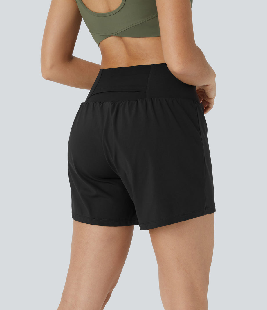 SoftlyZero™ Airy Super High Waisted 2-in-1  Cool Touch Yoga Shorts 5'' with Pockets-Longer Length - Black