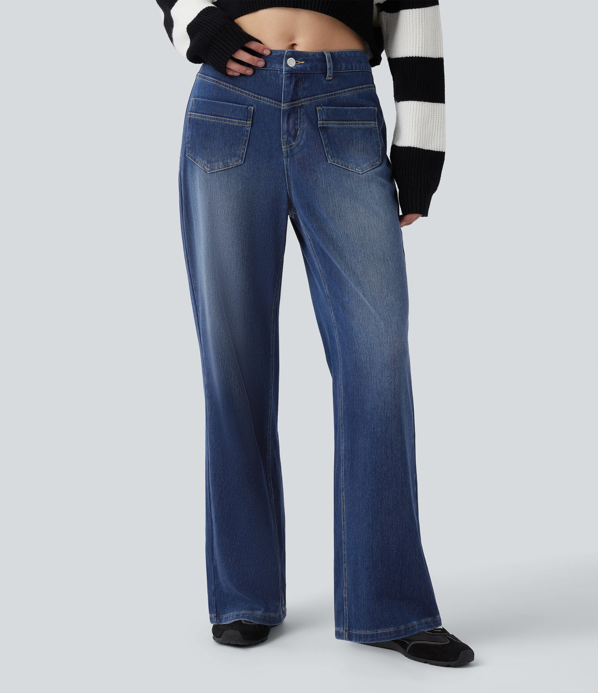Halara Flex™ Mid Rise Straight Leg Casual Jeans with Pockets - Estate Blue Denim
