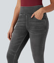 Halara Flex™ High Waisted Pockets Denim Casual Leggings - Charcoal Black Denim