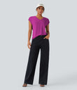 V Neck Short Sleeve Casual T-Shirt - Fuchsia Fedora