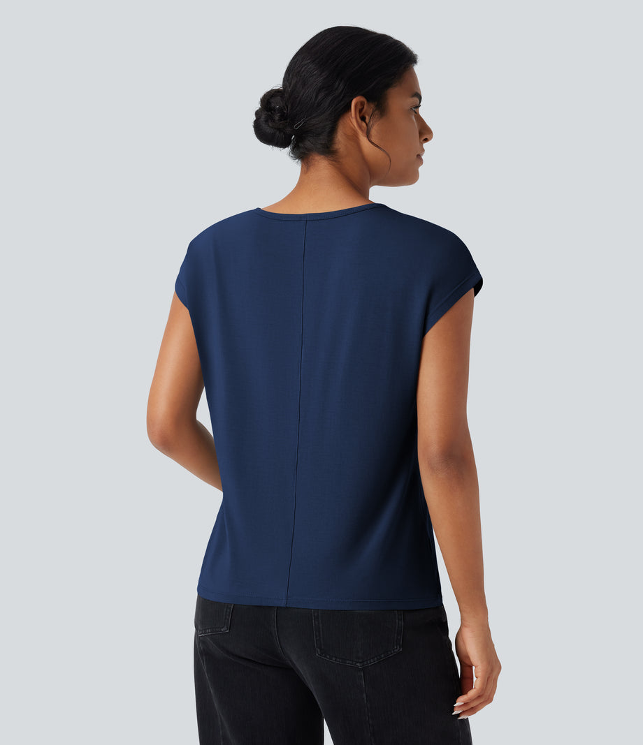 V Neck Short Sleeve Casual T-Shirt - Sodalite Blue