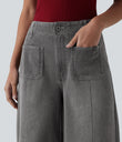 Halara Flex™ High Waisted Pockets Washed Casual Wide Leg Jeans - Cool Gray Denim