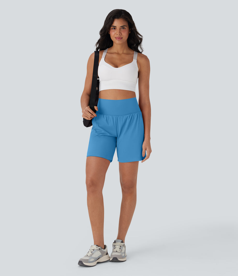 SoftlyZero™ Airy Super High Waisted 2-in-1 Cool Touch Yoga Shorts 7" with Pockets - Bonnie Blue