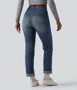 Halara Flex™ High Waisted Rolled Hem Casual Slim Jeans with Pockets - Blue Surf Denim