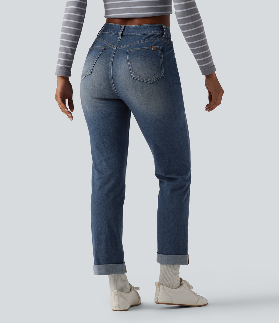 Halara Flex™ High Waisted Rolled Hem Casual Slim Jeans with Pockets - Blue Surf Denim