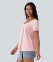 Square Neck Short Sleeve Casual Top - Primrose Pink