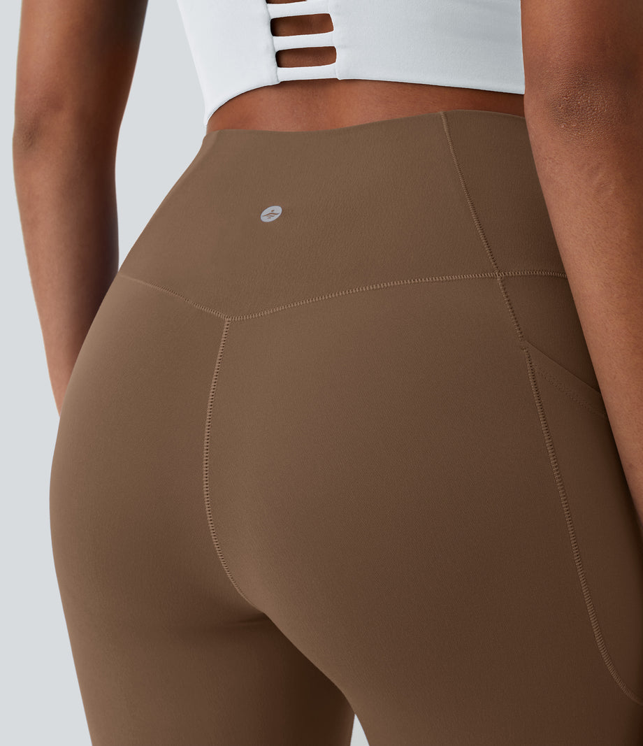 SoftlyZero™ Crossover Pocket Plain Leggings-UPF50+ - Muted Brown