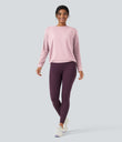 Round Neck Long Sleeve Ruched Yoga Sports Top-UPF50+ - Primrose Pink