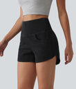 Halara Flex™ High Waisted Tummy Control Curved Hem Skinny Denim Casual Shorts with Pockets - Meteorite Black Denim