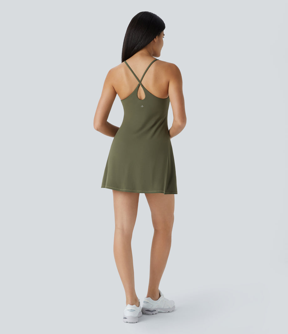 SoftlyZero™ Plush Backless Active Dress - Grass Grey Green