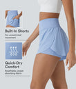 SoftlyZero™ QuickDry High Waisted Tummy Control Reflective Dots Crossover Hem 2-in-1 Running Shorts 3'' with Pockets - Sky Blue