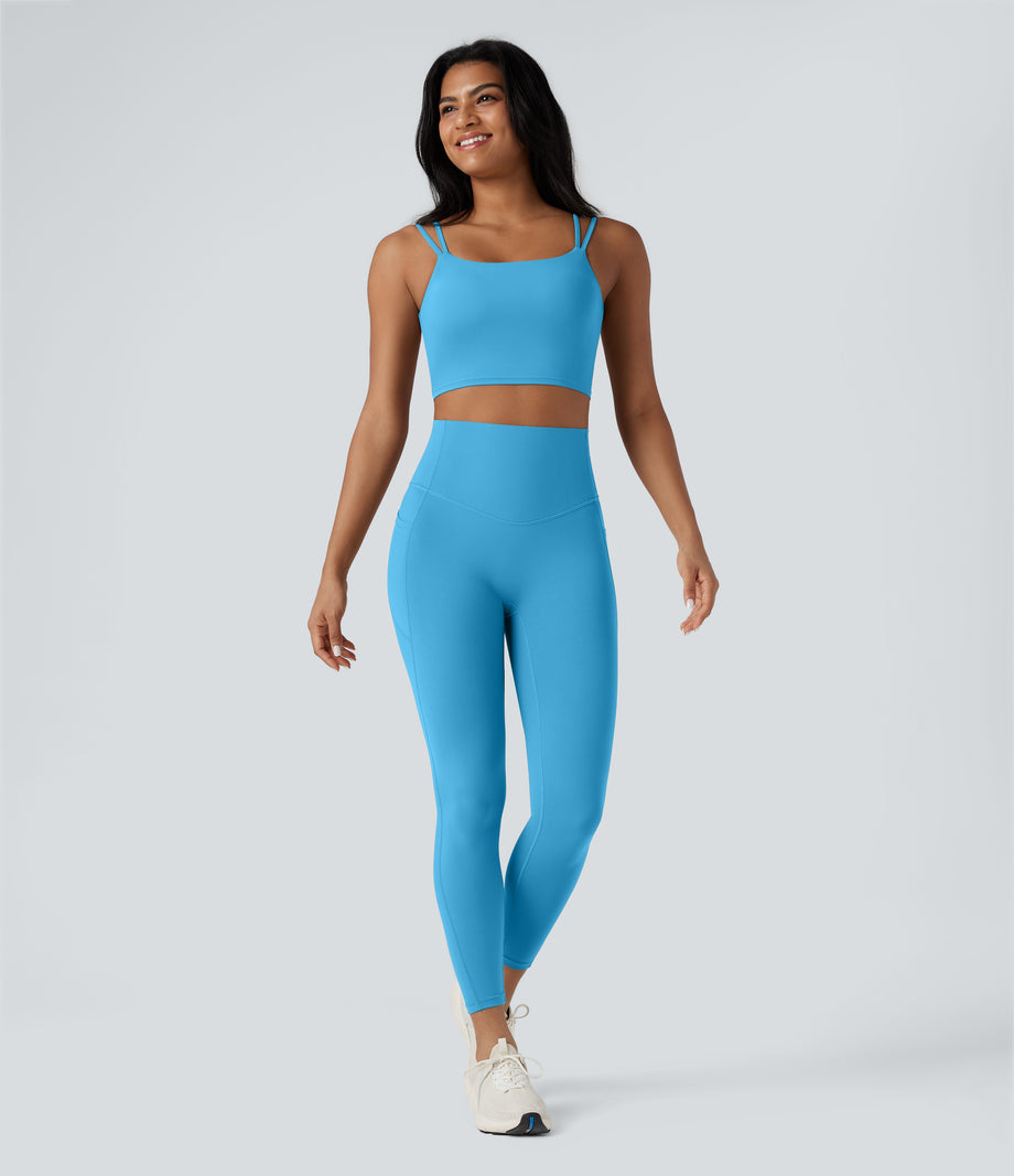 Halara UltraSculpt™ Double Straps Twisted Backless Cropped Yoga Tank Top - Swim Cap