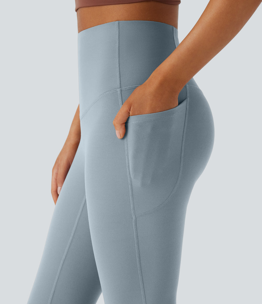 Halara UltraSculpt™ High Waisted Tummy Control Pocket Shaping Yoga Bootcut Leggings - Blue Flower Gray