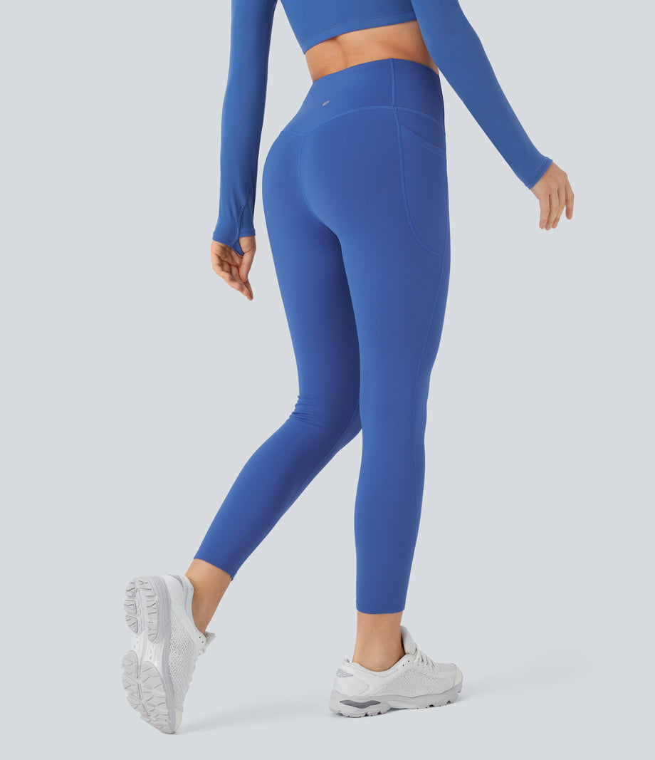 SoftlyZero™ Plush Thermal High Waisted Tummy Control Pocket Workout Leggings - Deep Sapphire Blue