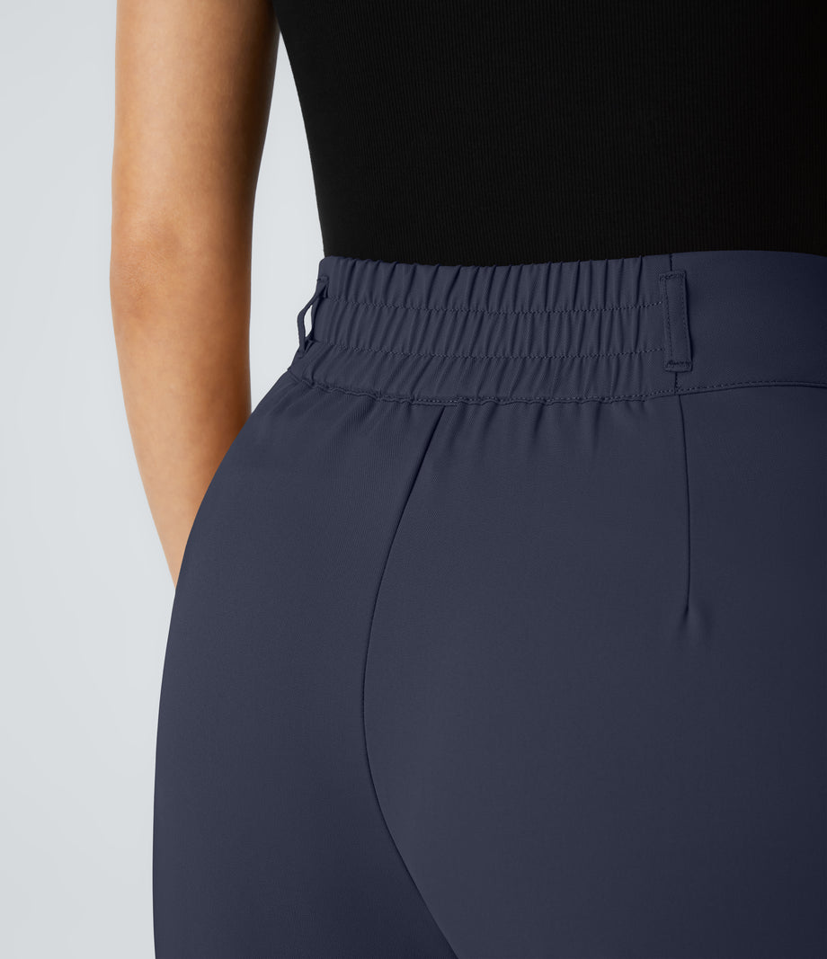 Halara Flex™ High Waisted Zipper Pocket Shirred Straight Leg Work Pants - Black Iris