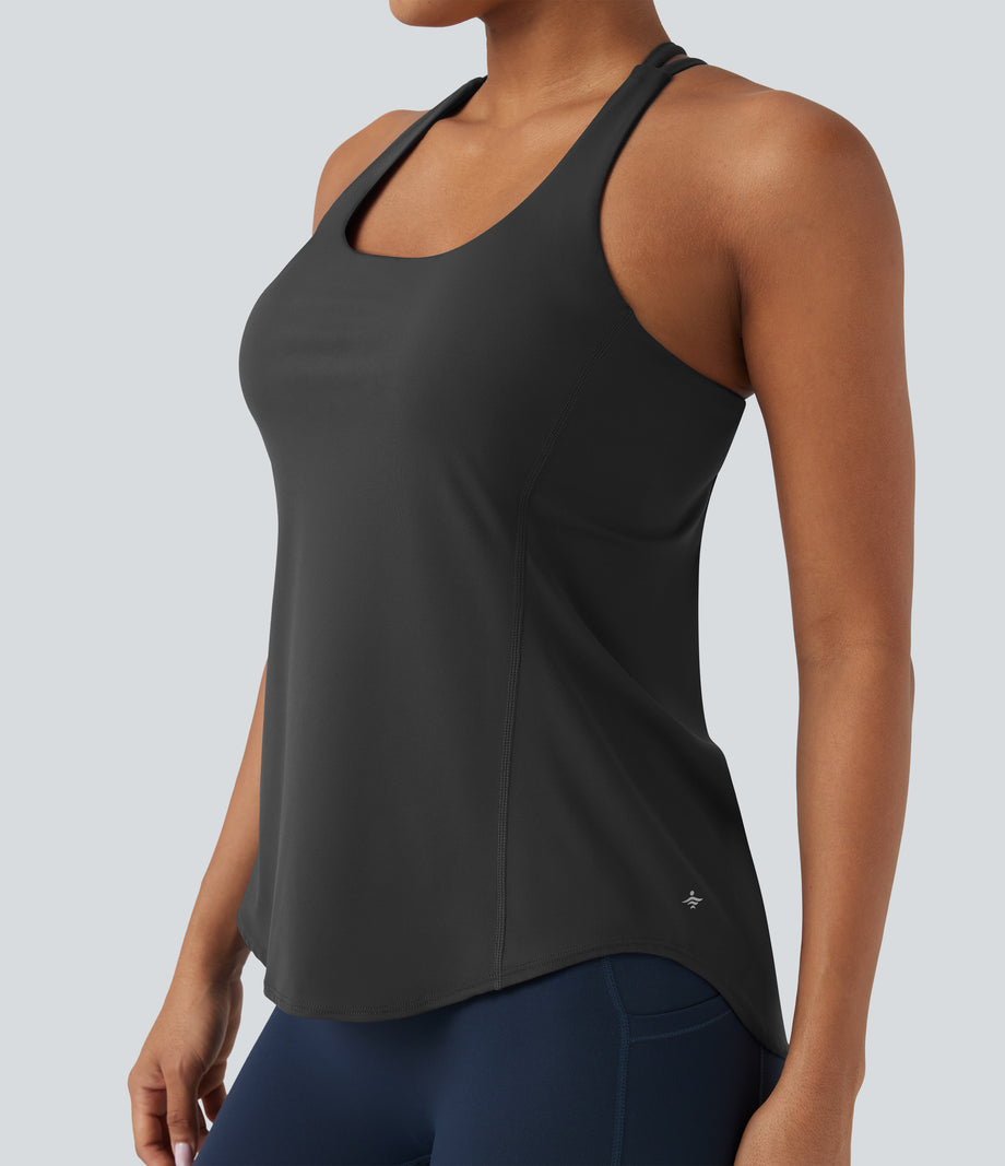 Halara UltraSculpt™ Round Neck Crisscross Back Running Tank Tops DD-F Cups - Volcanic Ash