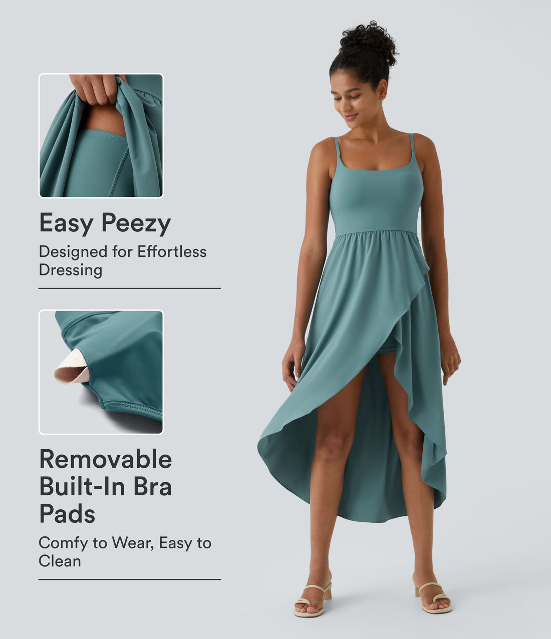 Breezeful™ High Low 2-Piece Pocket Flowy Midi Quick Dry Casual Dress - Stone Blue