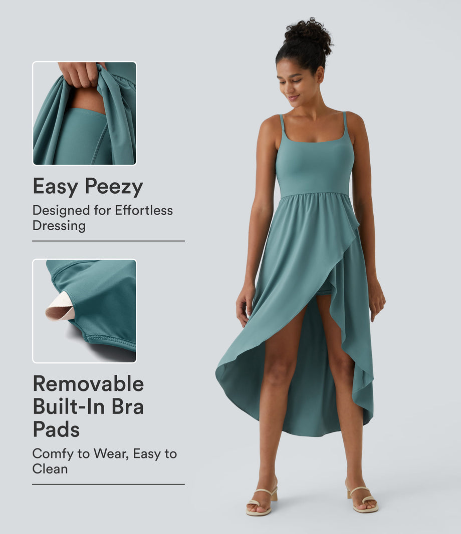 Breezeful™ High Low 2-Piece Pocket Flowy Midi Quick Dry Casual Dress - Stone Blue