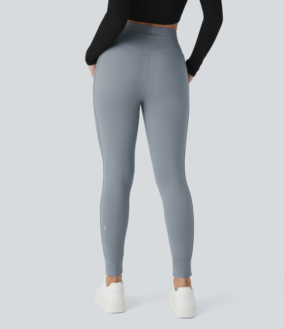 SoftlyZero™ Plush High Waisted Drawstring Pocket Plain Full Length Joggers - Tradewinds