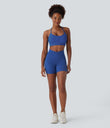 SoftlyZero™ High Waisted Crossover Contrast Lace Pocket Yoga Biker Shorts 5''-UPF50+ - Beaucoup Blue
