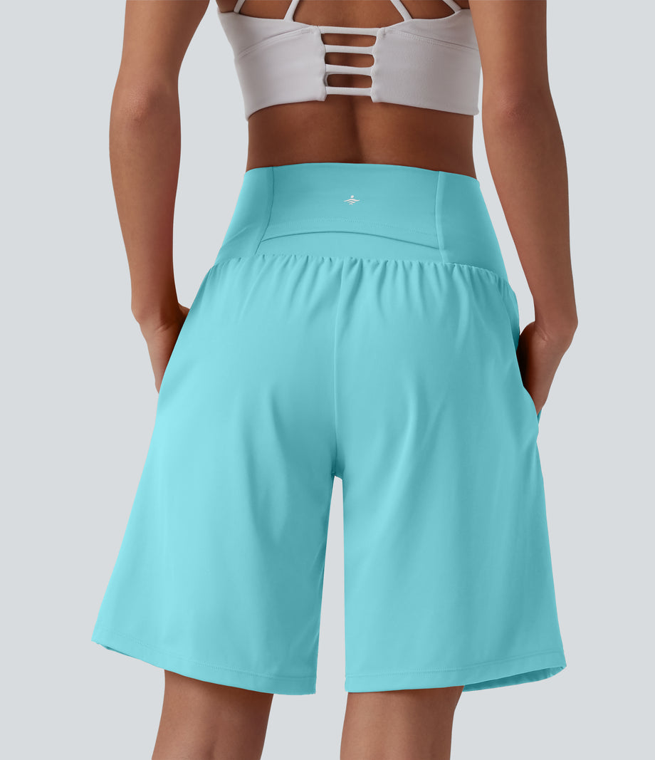 SoftlyZero™ Airy Super High Waisted 2-in-1 Cool Touch Yoga Shorts 9" with Pockets - Loka Blue