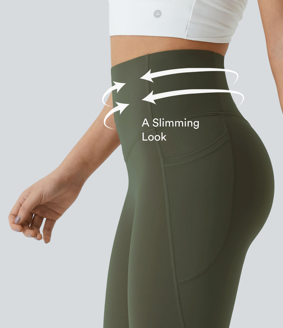 Halara UltraSculpt™ High Waisted Scrunch Butt Lifting Tummy Control Pocket Shaping Yoga Bootcut Leggings - Grass Grey Green