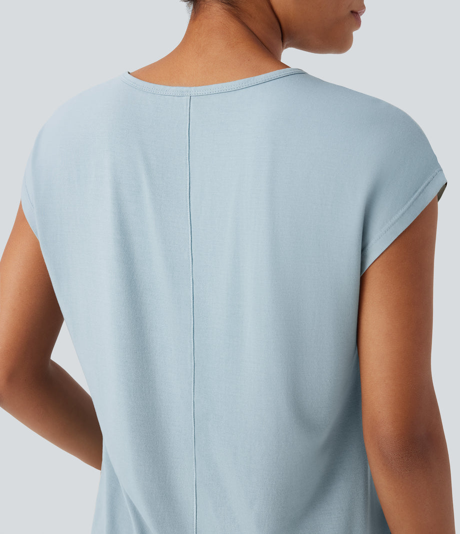 V Neck Short Sleeve Casual T-Shirt - Baby Blue