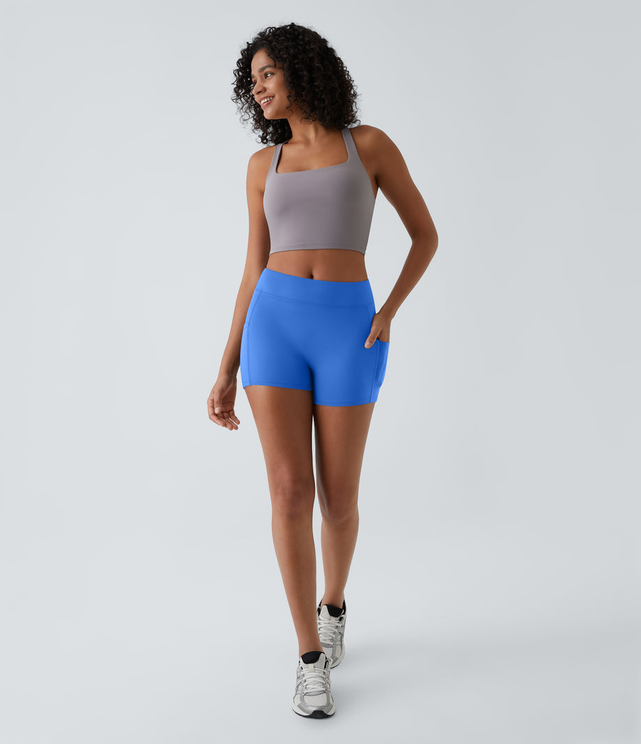 SoftlyZero™ Airy High Waisted Pocket Plain Cool Touch Yoga Shorts 3.5"-UPF50+ - Elegant Blue
