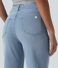 Halara Flex™ High Waisted Pockets Washed Casual Bootcut Jeans - Ice Water Denim
