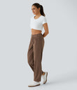 Mid Rise Zipper Pocket Corduroy Casual Pants - Acorn