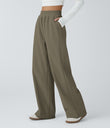 High Waisted Pocket Straight Leg Baggy Mop Corduroy Casual Pants - Sea Turtle