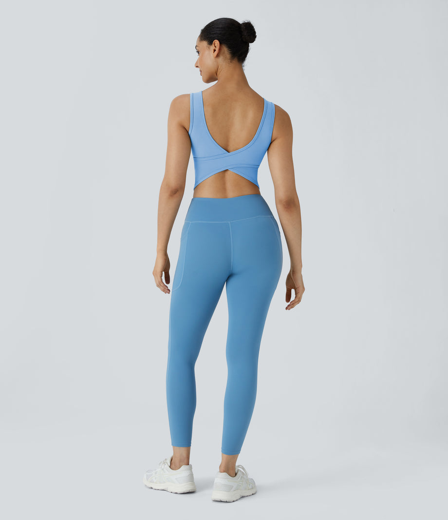 U Neck Crossover Barre Ballet Dance Tank Top A-D Cups - Fresh Blue