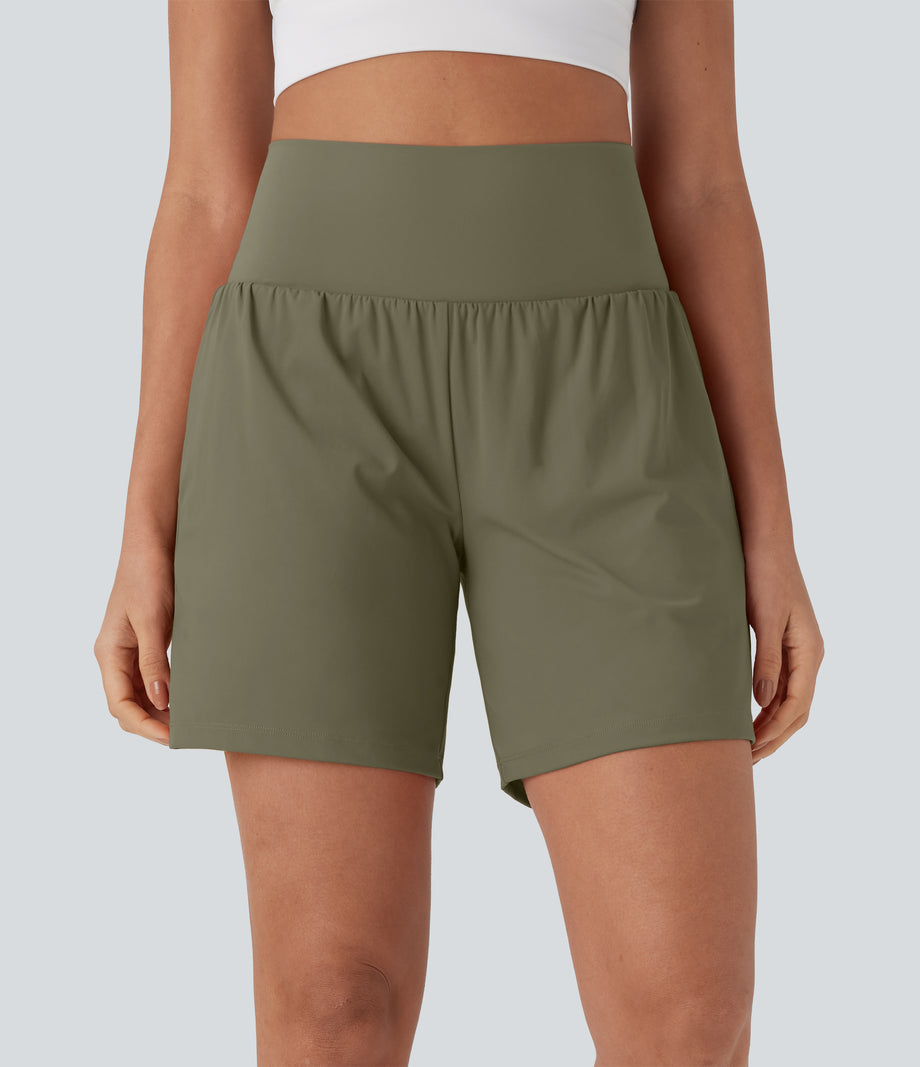 SoftlyZero™ Airy Super High Waisted 2-in-1 Cool Touch Yoga Shorts 7" with Pockets - Withered Green