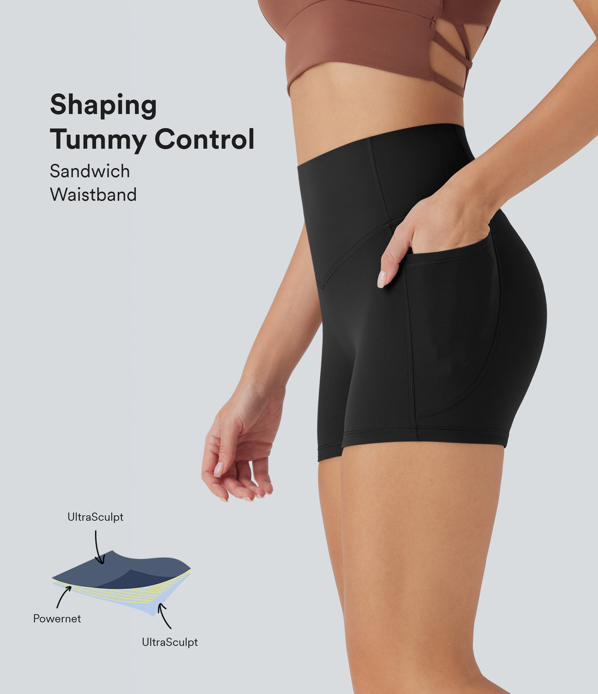 Halara UltraSculpt™ High Waisted Tummy Control Pocket Shaping Training Biker Shorts 3'' - Black