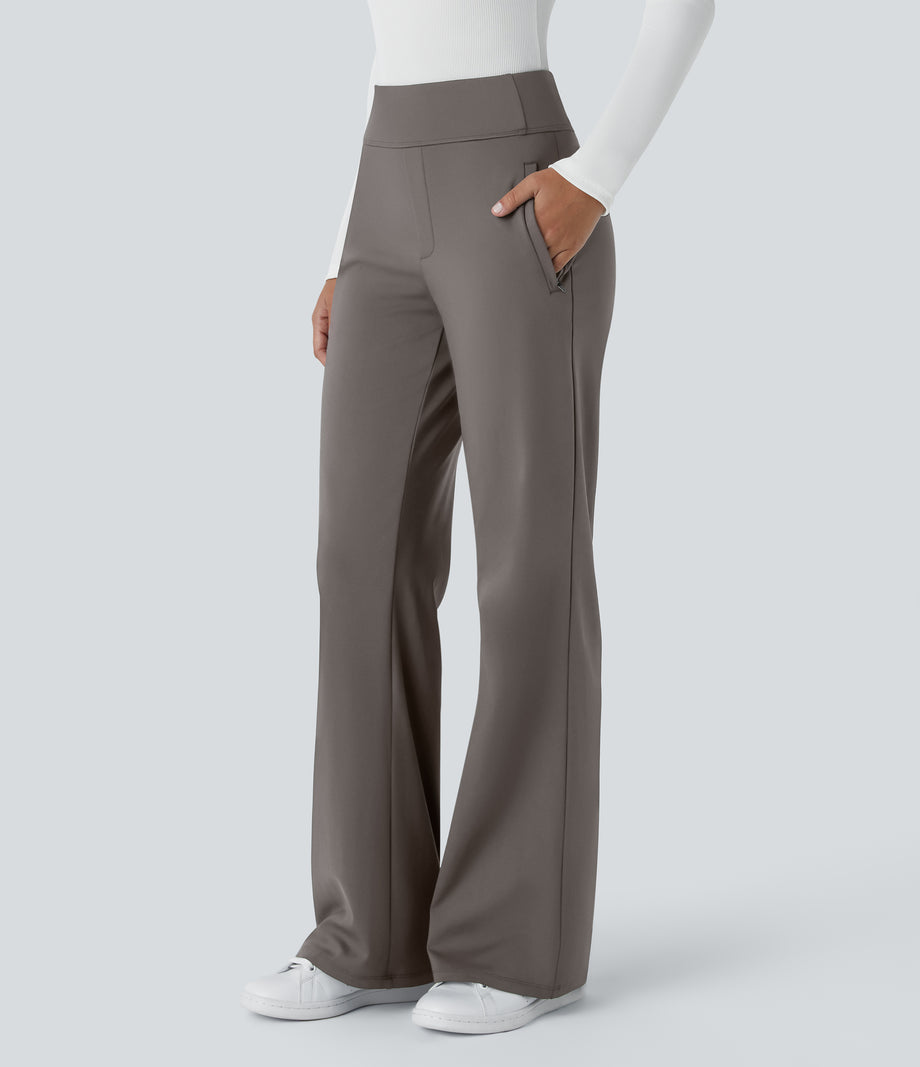 Halara Flex™ DayStretch Mid Rise Side Zipper Pocket Work Flare Pants - Deep Red Grey