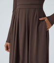 Mock-neck Long Sleeve Pocket Flare Maxi Casual Dress - Chestnut
