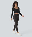 SoftlyZero™ Plush High Waisted Drawstring Pocket Plain Full Length Joggers - Chocolate Torte