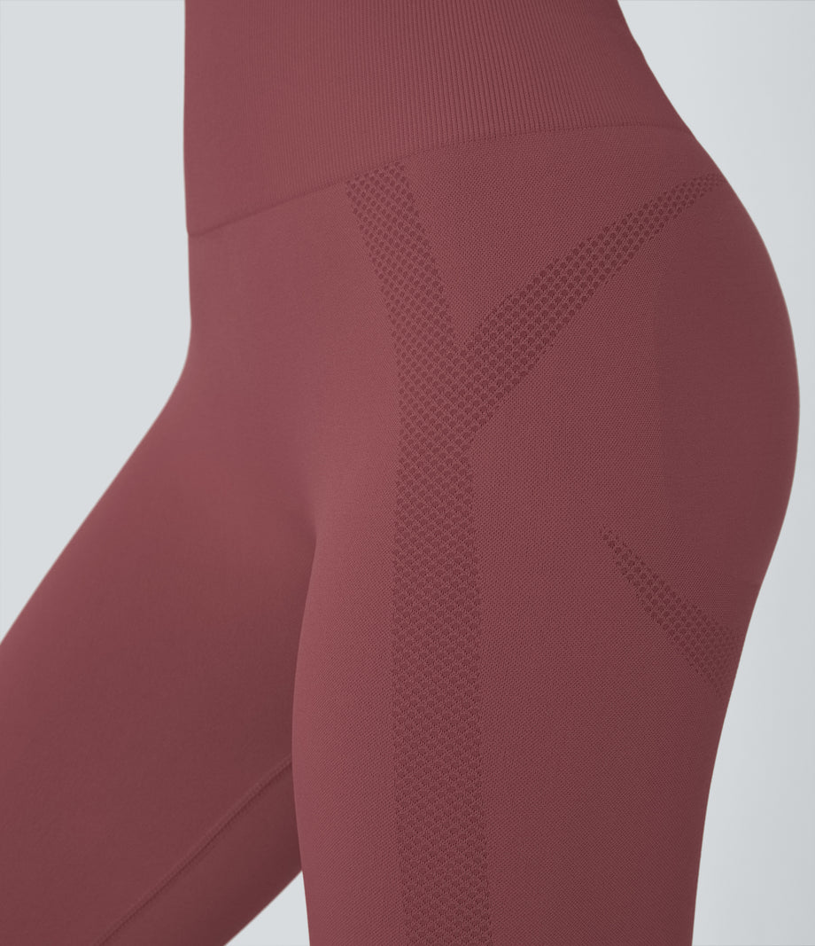OneForm Seamless Flow High Waisted Ruched 7/8 Yoga Leggings - Apple Butter